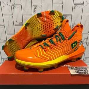 New Under Armour Bryce Harper 9 Pro Juice Baseball Cleats Orange Green Mens Size